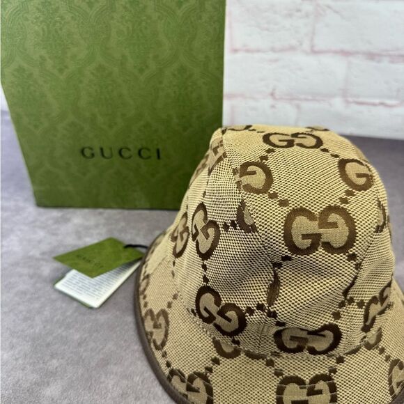 Gucci Jumbo Gg Monogram Khaki Brown Monogram Bucket Hat Medium Maxi Fedora NWT - Picture 11 of 11